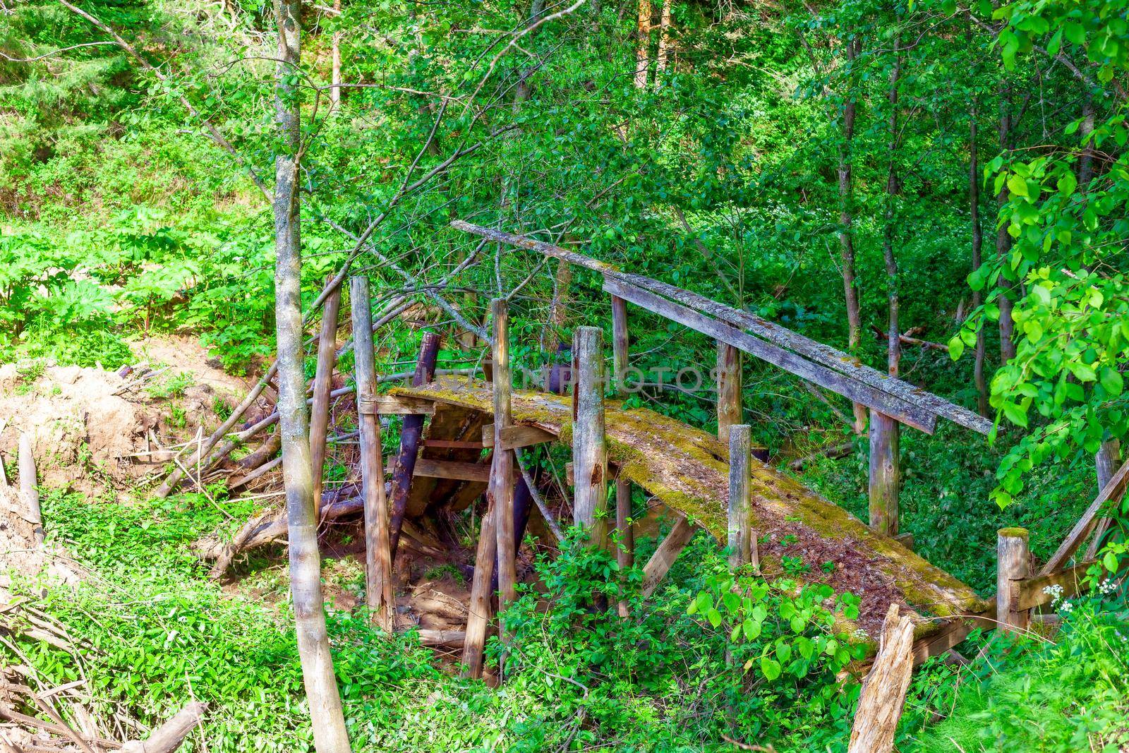 Old wooden bridge over the creek. by kolesnikov_studio