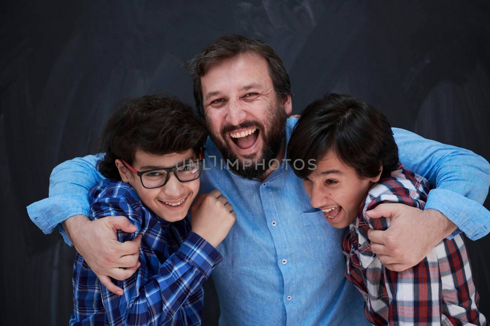 happy father hugging sons unforgetable moments of family joy in mixed race middle eastern arab family