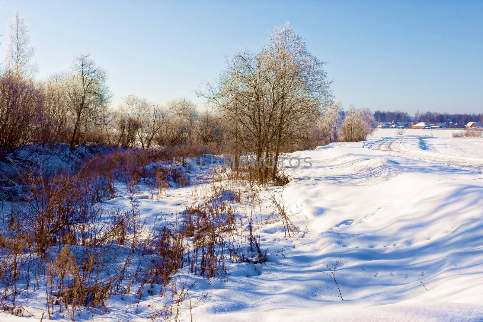 Beautiful winter landscape in Russia, Moscow region. The concept of Christmas, winter outdoor recreation.