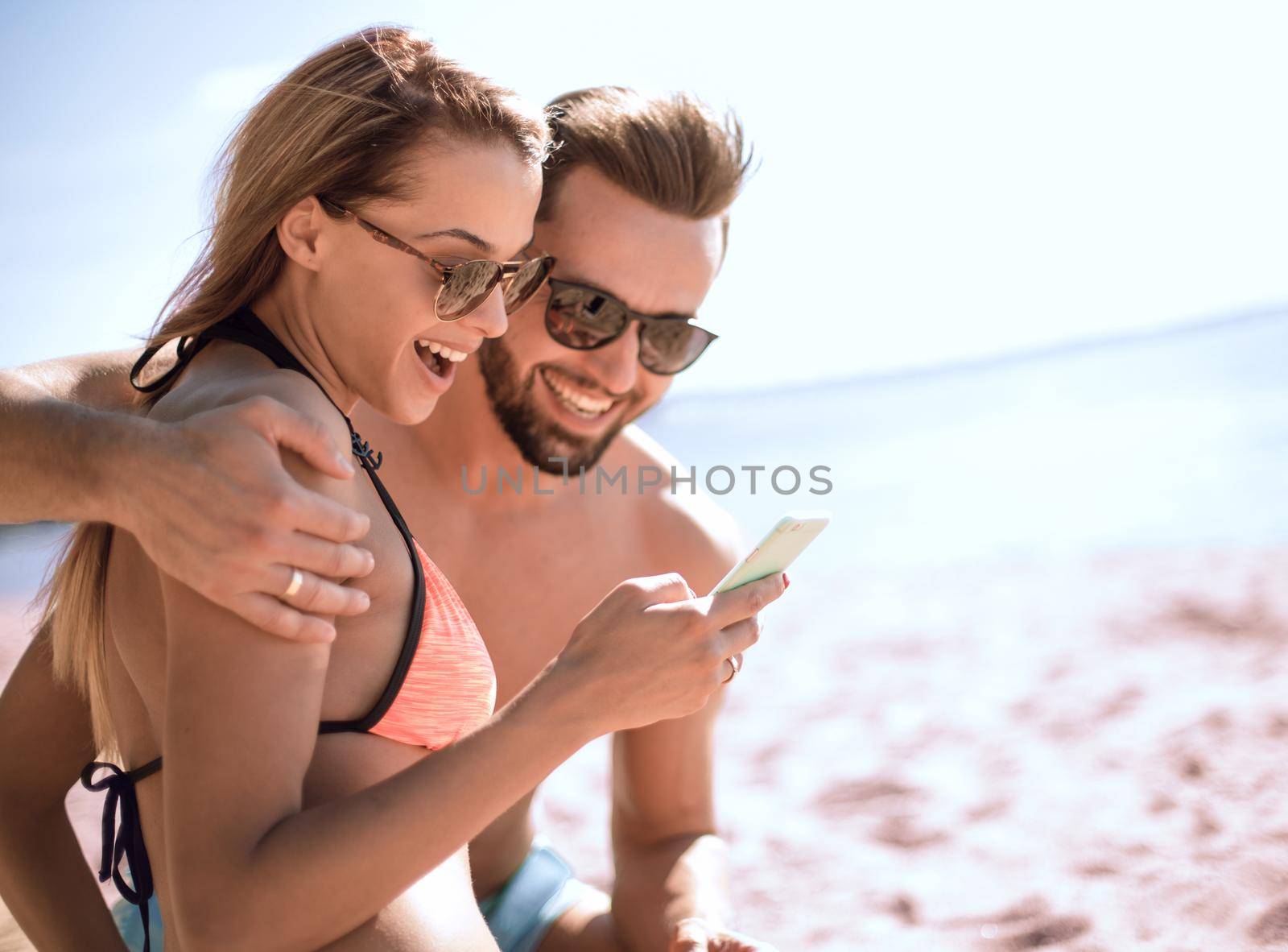 Happy Couple Running on Tropical Beach at Sunset, Vacation