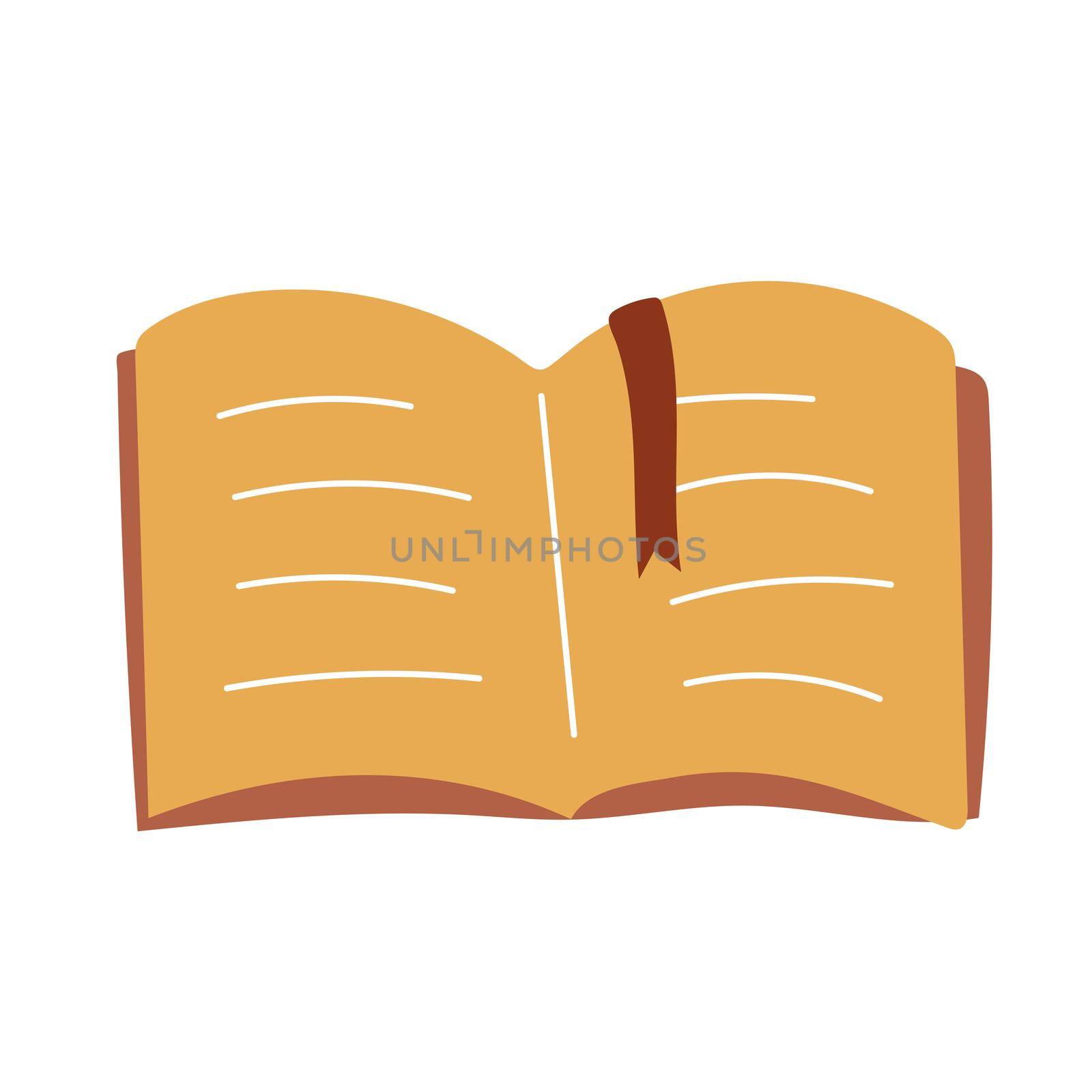 Opened book, cartoon doodle style, isolated on white, vector graphic illustration. Design for stickers, logo, web and mobile app.