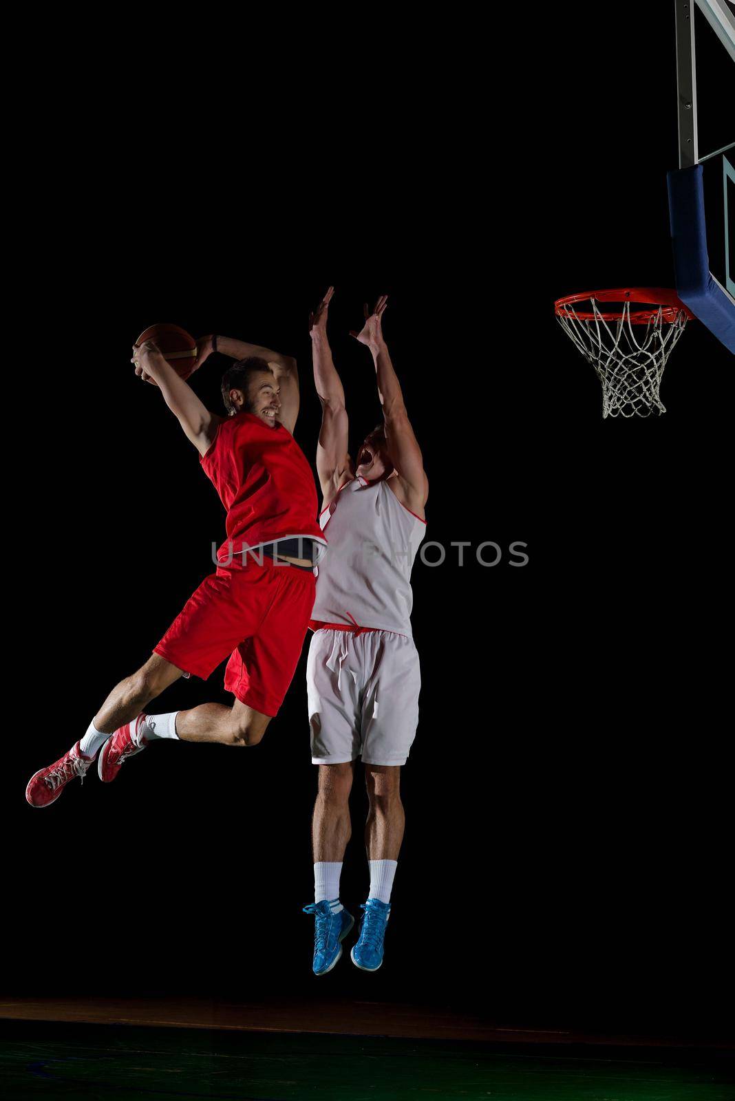 basketball game sport player in action isolated on black background