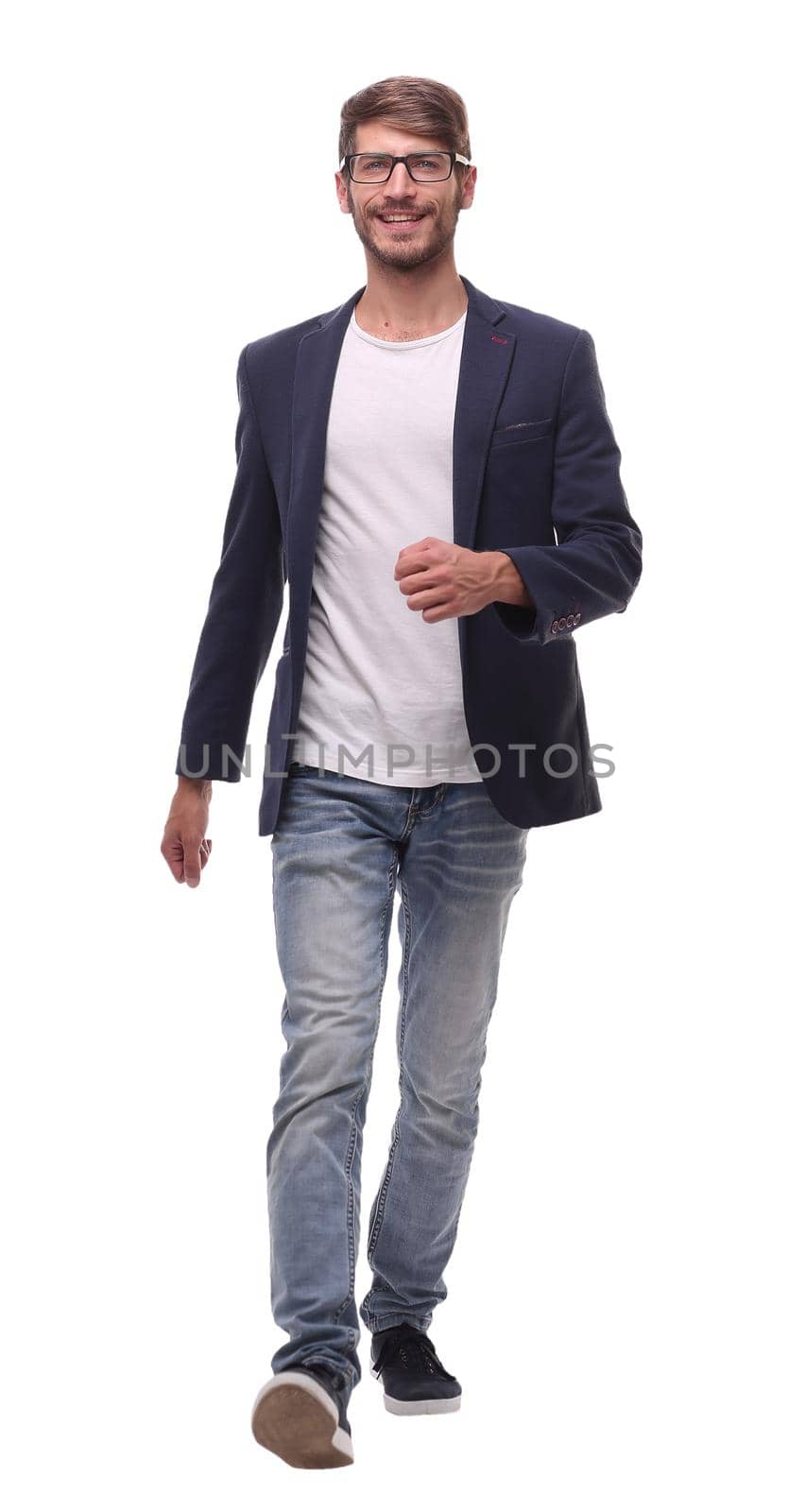 side view. modern business man stepping forward .isolated on white background