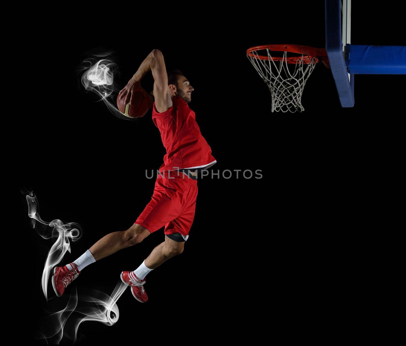 basketball game sport player in action isolated on black background