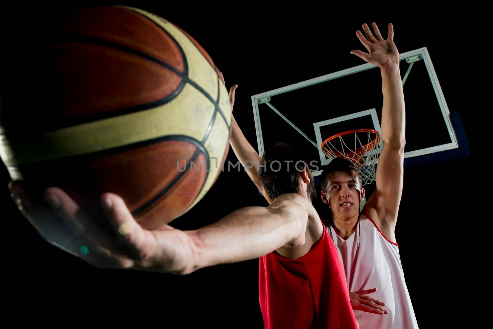 basketball game sport player in action isolated on black background