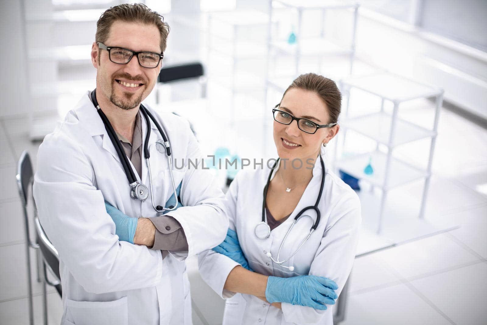 two researchers on the background of the laboratory. the concept of health