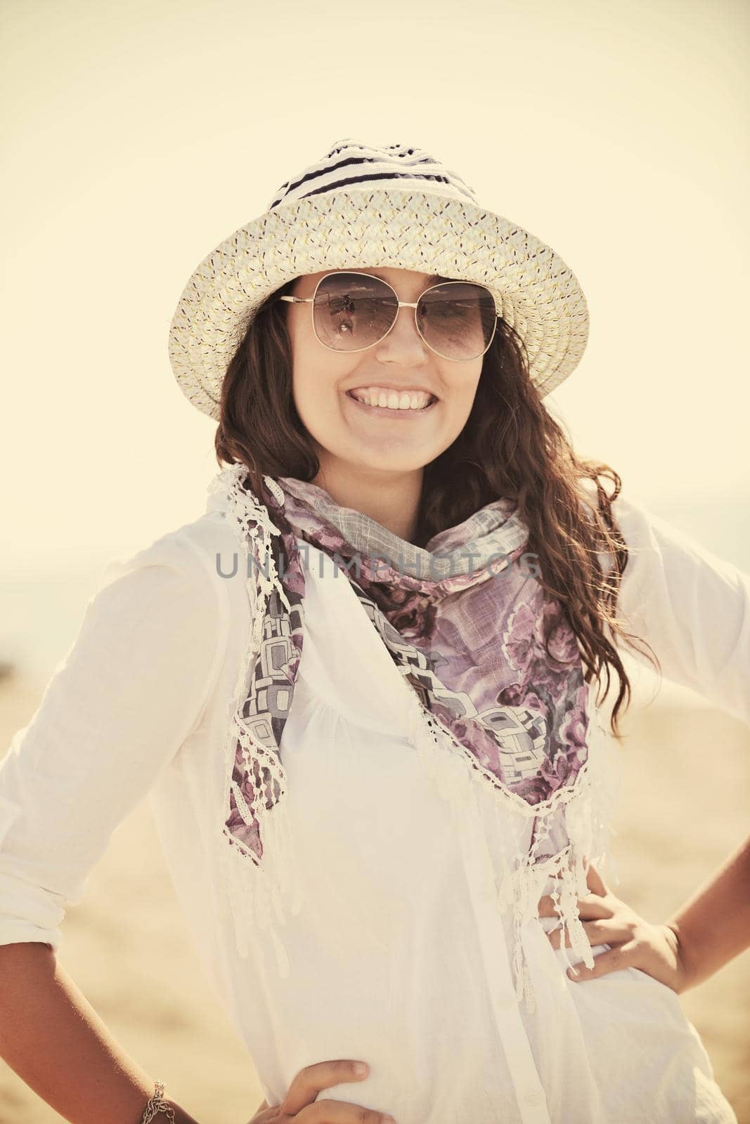 happy young woman relax onbeautiful  beach at morning