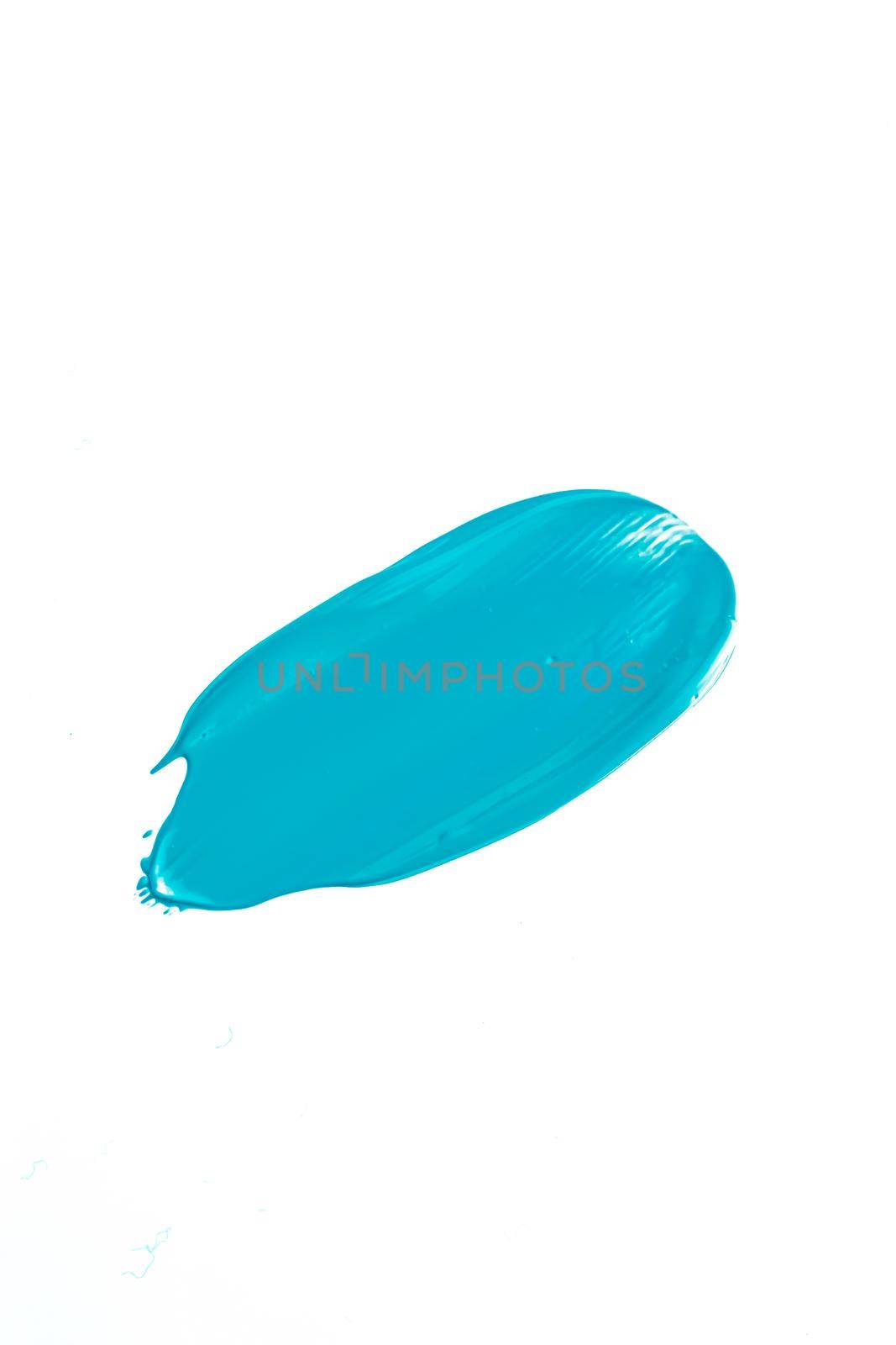 Mint blue beauty cosmetic texture isolated on white background, smudged makeup smear or cosmetics product smudge, paint brush strokes.