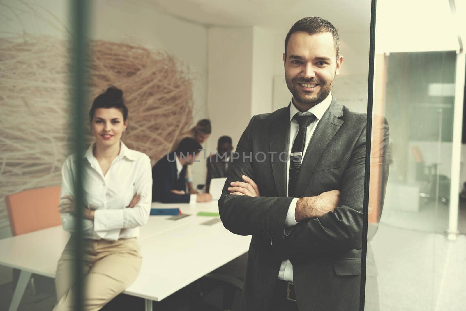 young business people group have meeting and working in modern bright office indoor