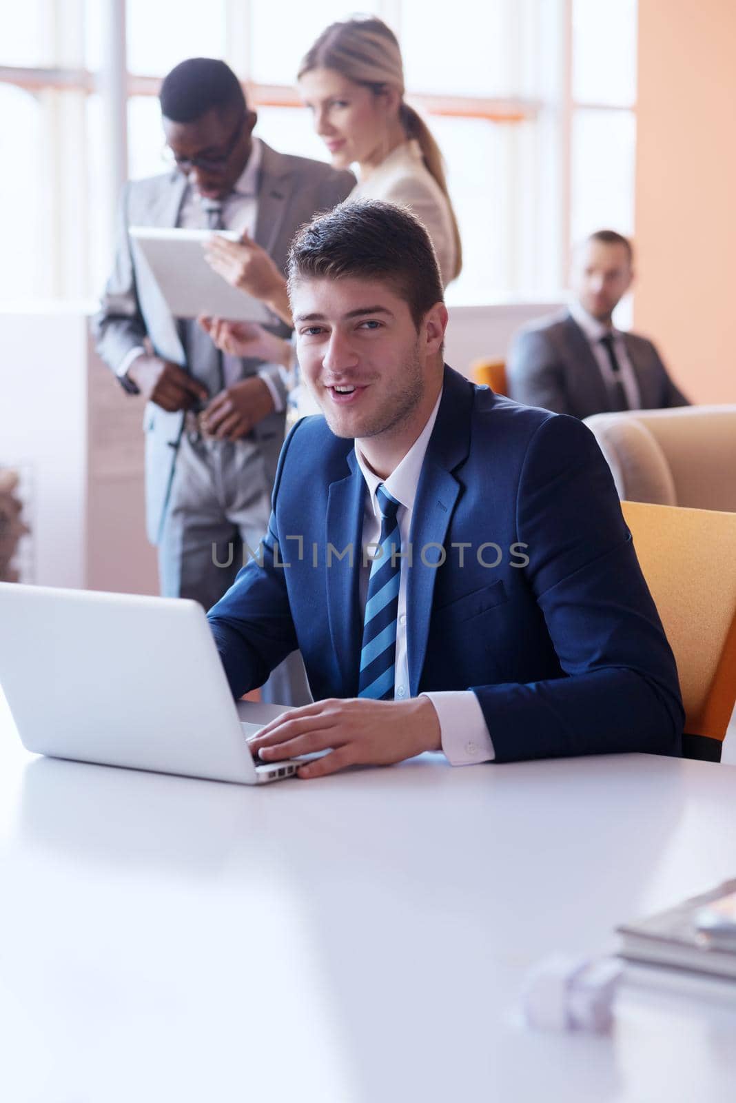 young business people group have meeting and working in modern bright office indoor