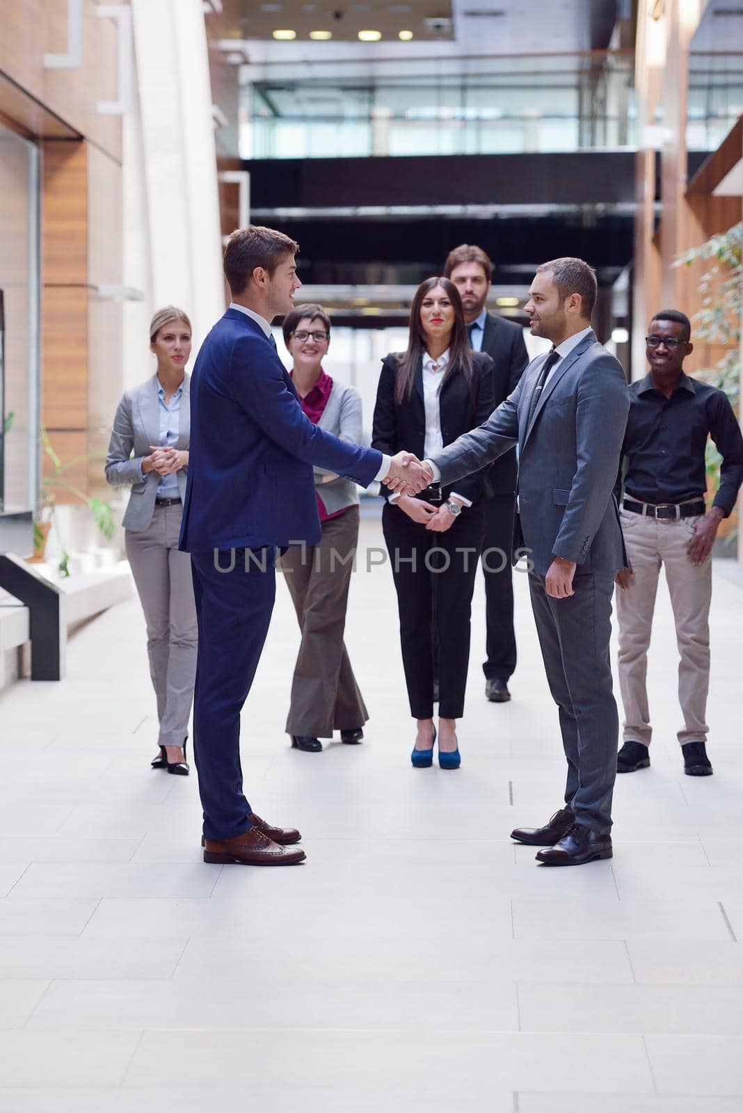 young multi ethnic business people group walking standing and top view