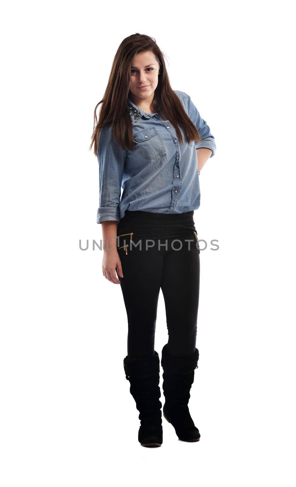 young woman dancing isolated on white background