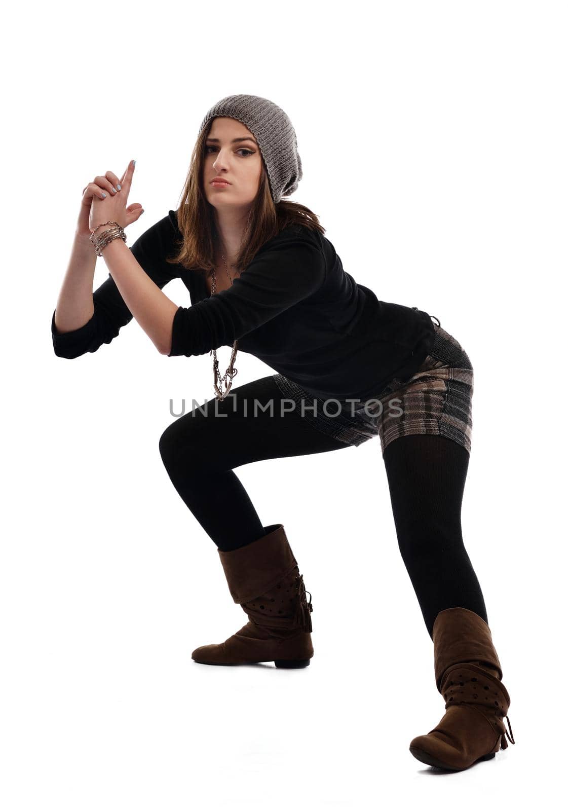 young woman dancing isolated on white background