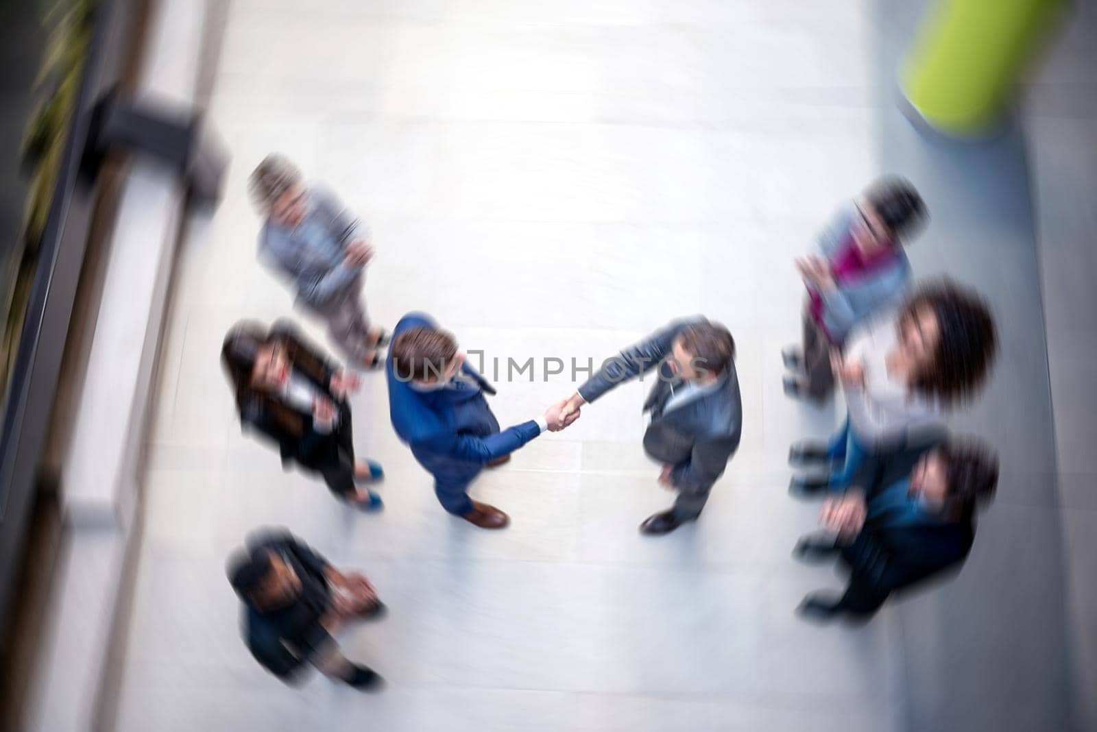 young multi ethnic business people group walking standing and top view