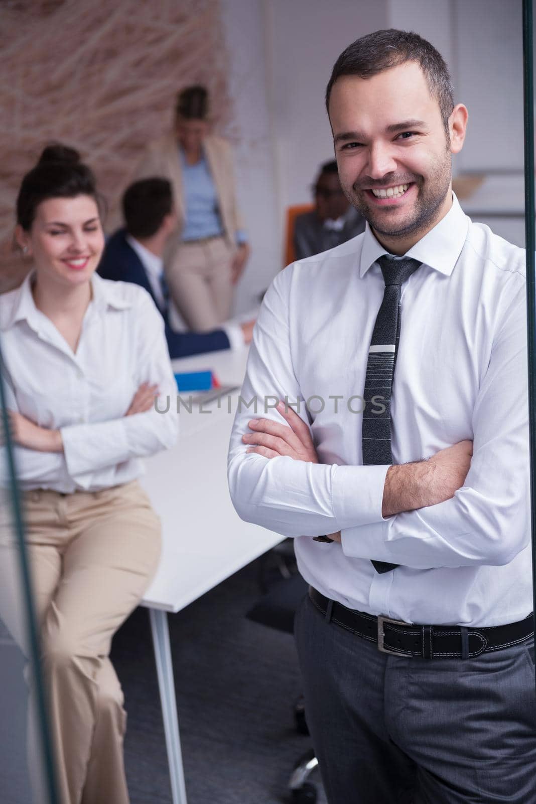 young business people group have meeting and working in modern bright office indoor