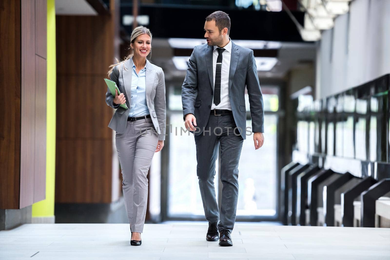 young multi ethnic business people group walking standing and top view