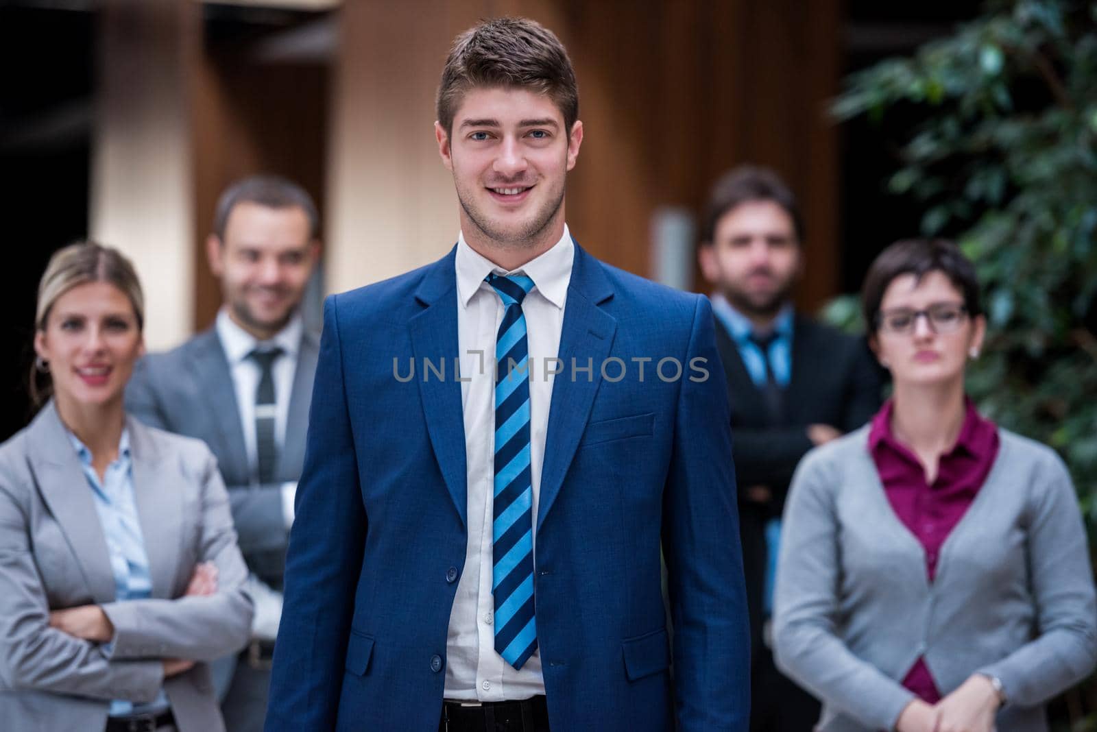 young multi ethnic business people group walking standing and top view