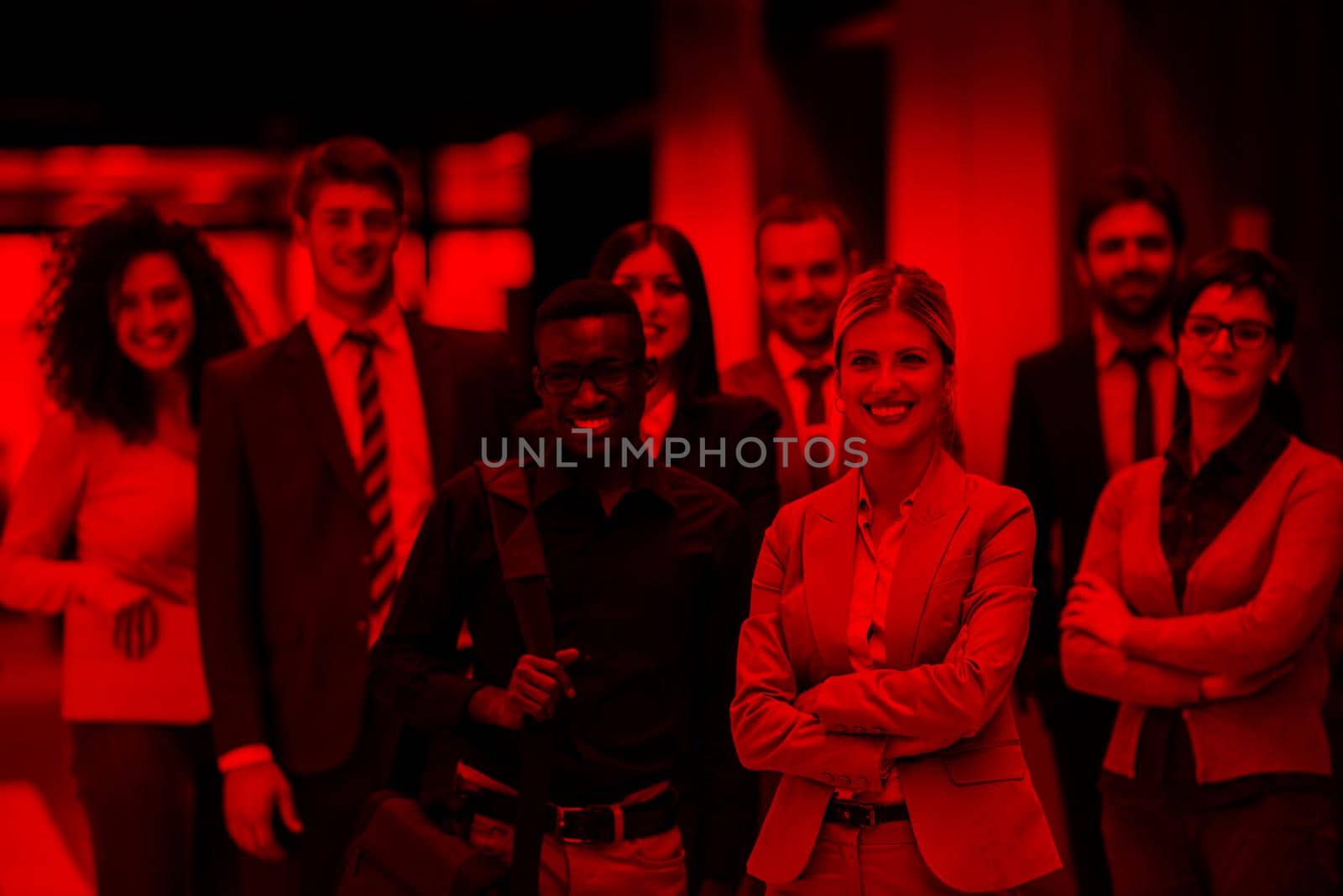 young multi ethnic business people group walking standing and top view