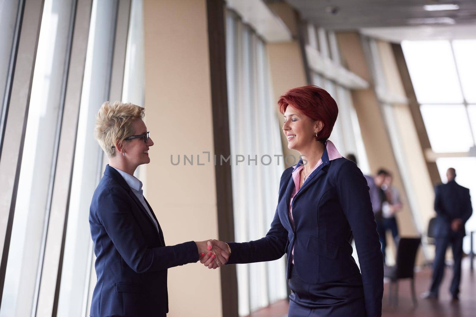 business womans make deal and handshake by dotshock