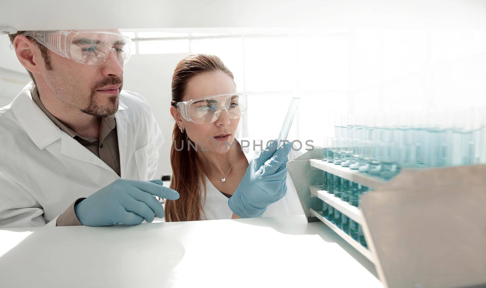 two researchers conduct laboratory studies.photo with copy space