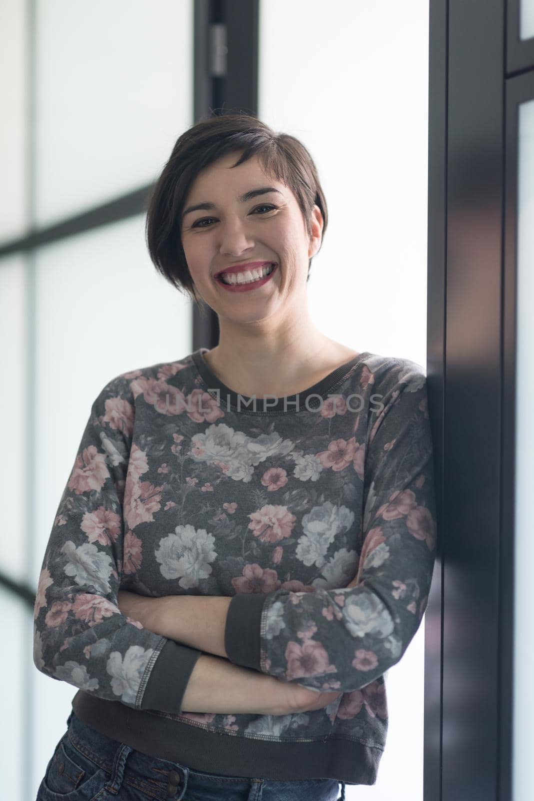 portrait of  young businesswoman in casual hipster clothes at modern startup business office interior