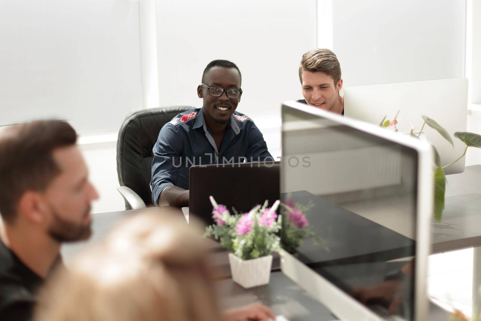 business team in the workplace in a modern office.people and technology