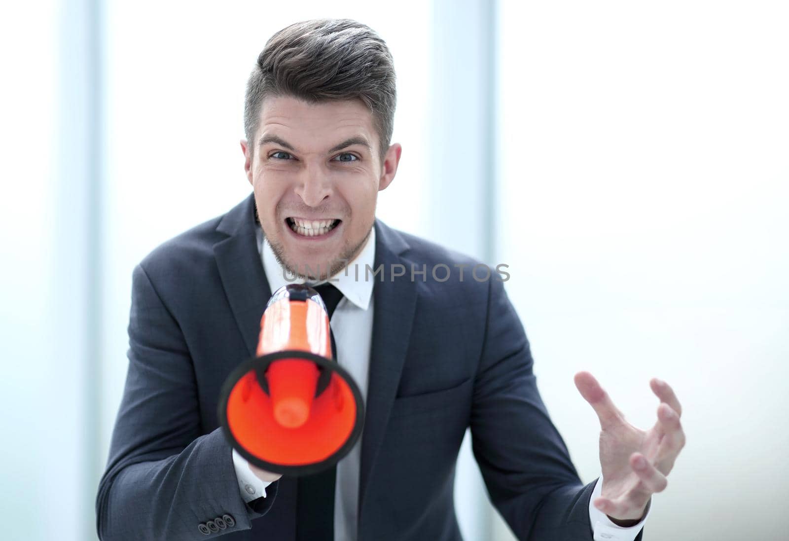 Crying emotional businessman screaming isolated on white. Human emotions, facial expression concept.