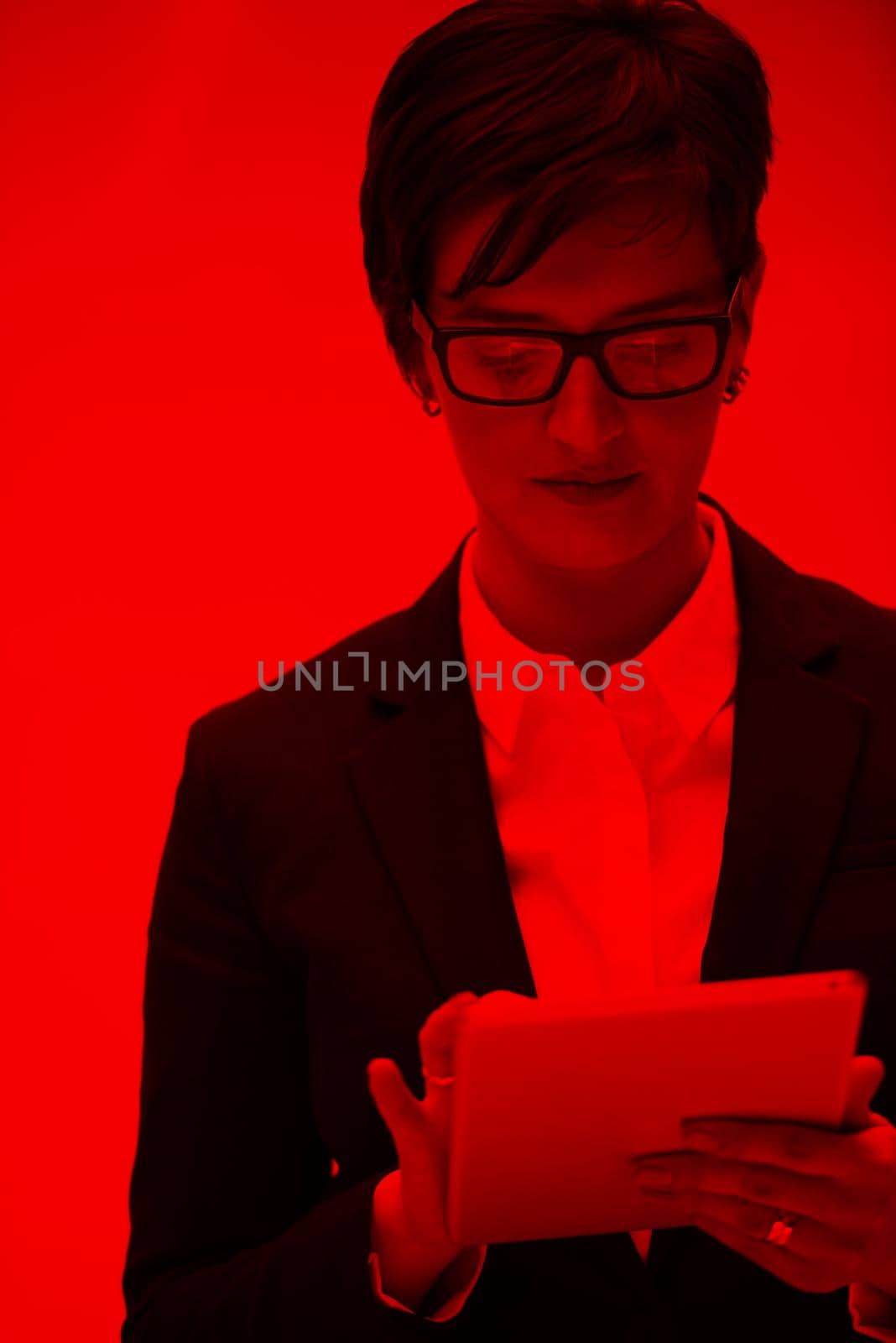 corporate business woman working on tablet computer  at modern office interior