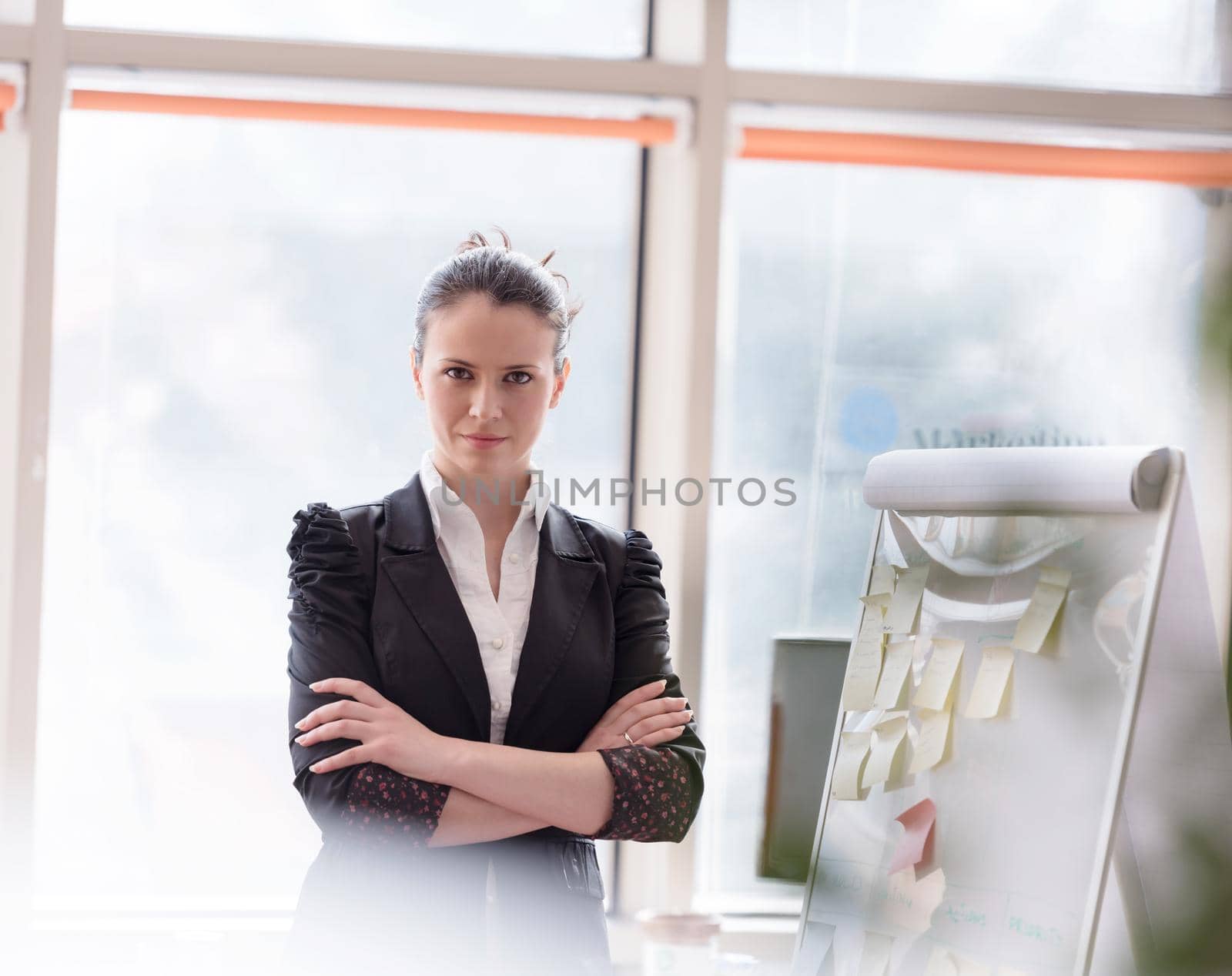 portrait of young business woman at modern office by dotshock
