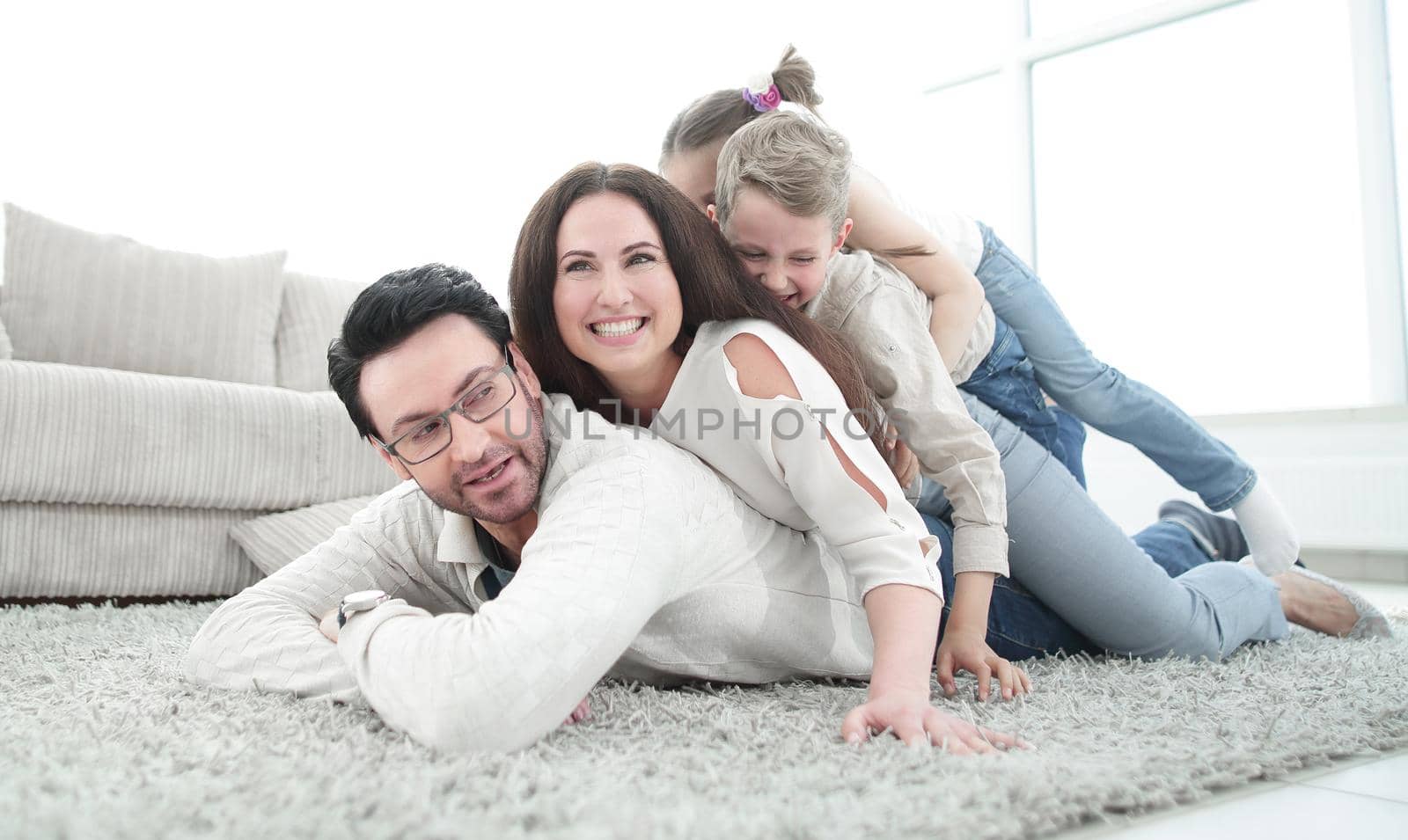 Happy family at home spending time together.photo with copy space