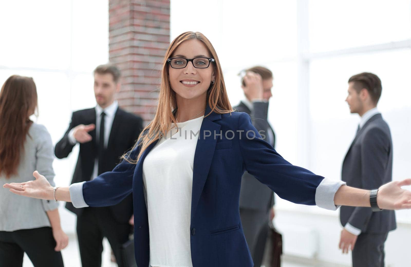 greeting gesture business woman smiling by asdf