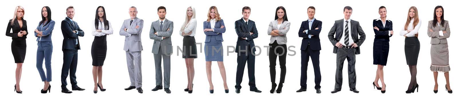 Group of smiling business people. Businessman and woman team. Isolated over white background.