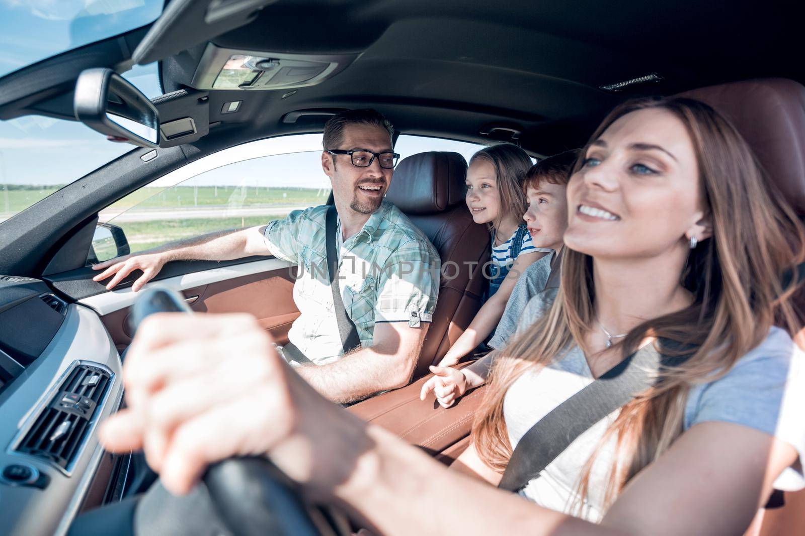 happy family travels in a comfortable car .the concept of freedom and travel