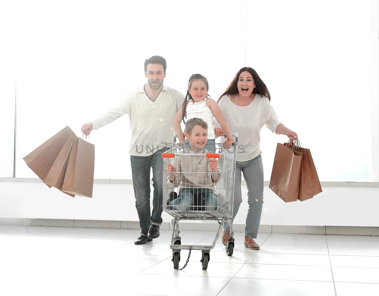 happy family in a hurry to shop by asdf