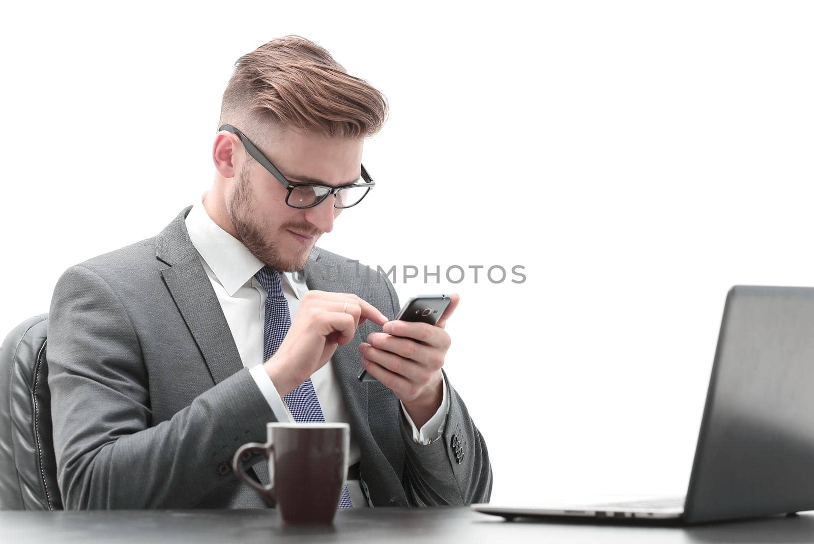 modern businessman sitting at his Desk.photo with copy space