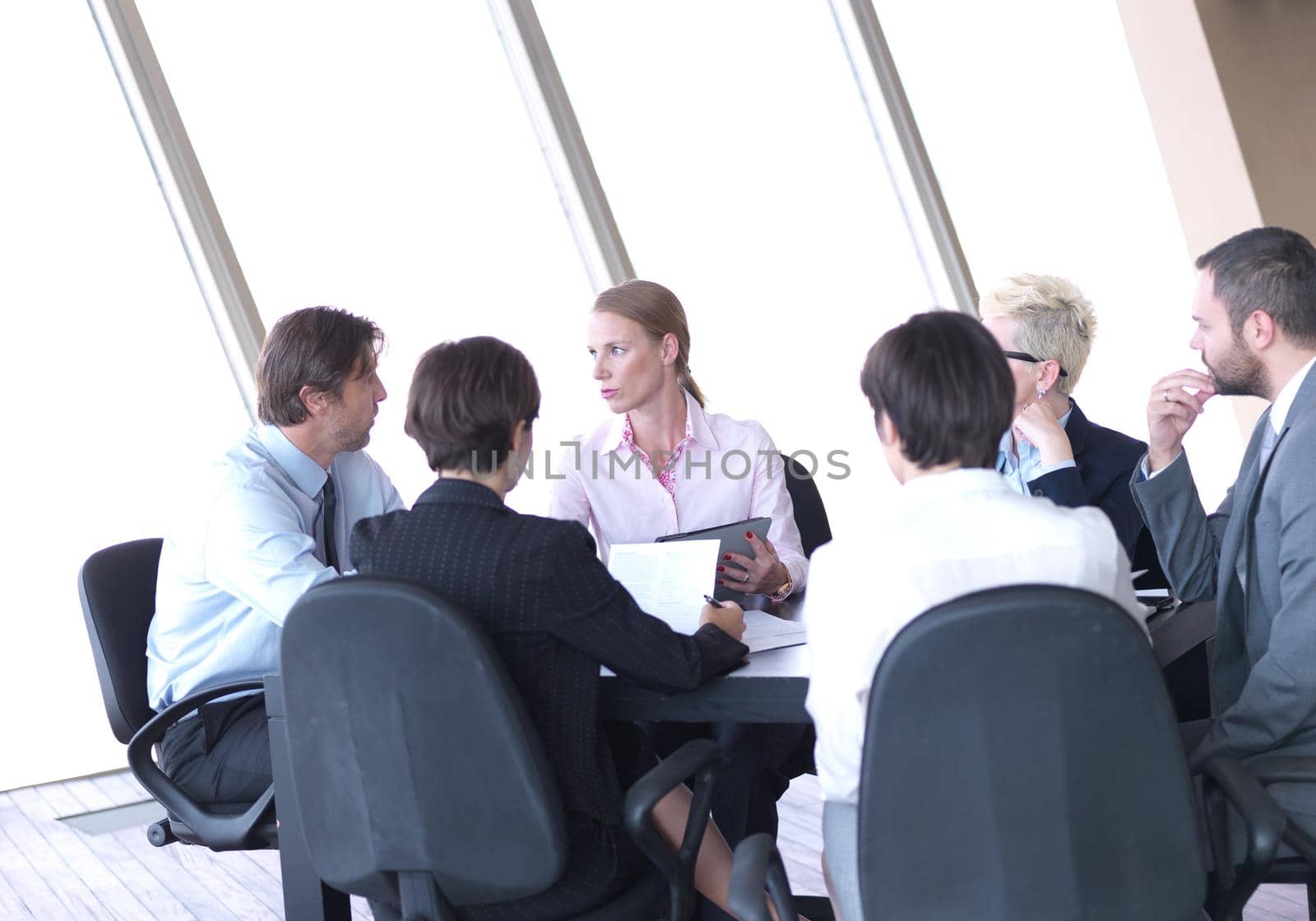 young business people group have meeting and working in modern bright office indoor