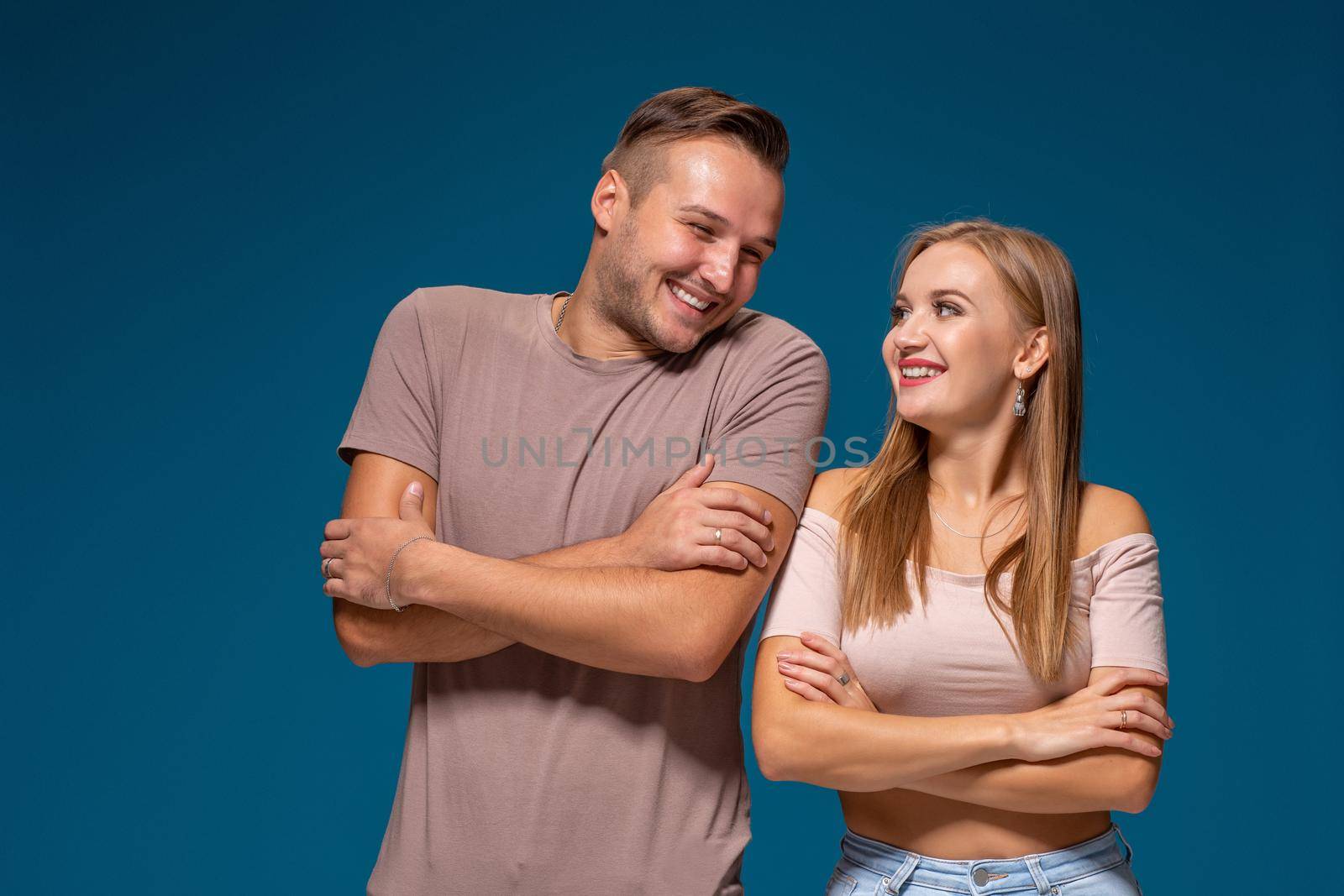 Picture of two friends standing next to each other. They finally decided to start business together. Best friends are ready to overcome everything to reach the goal