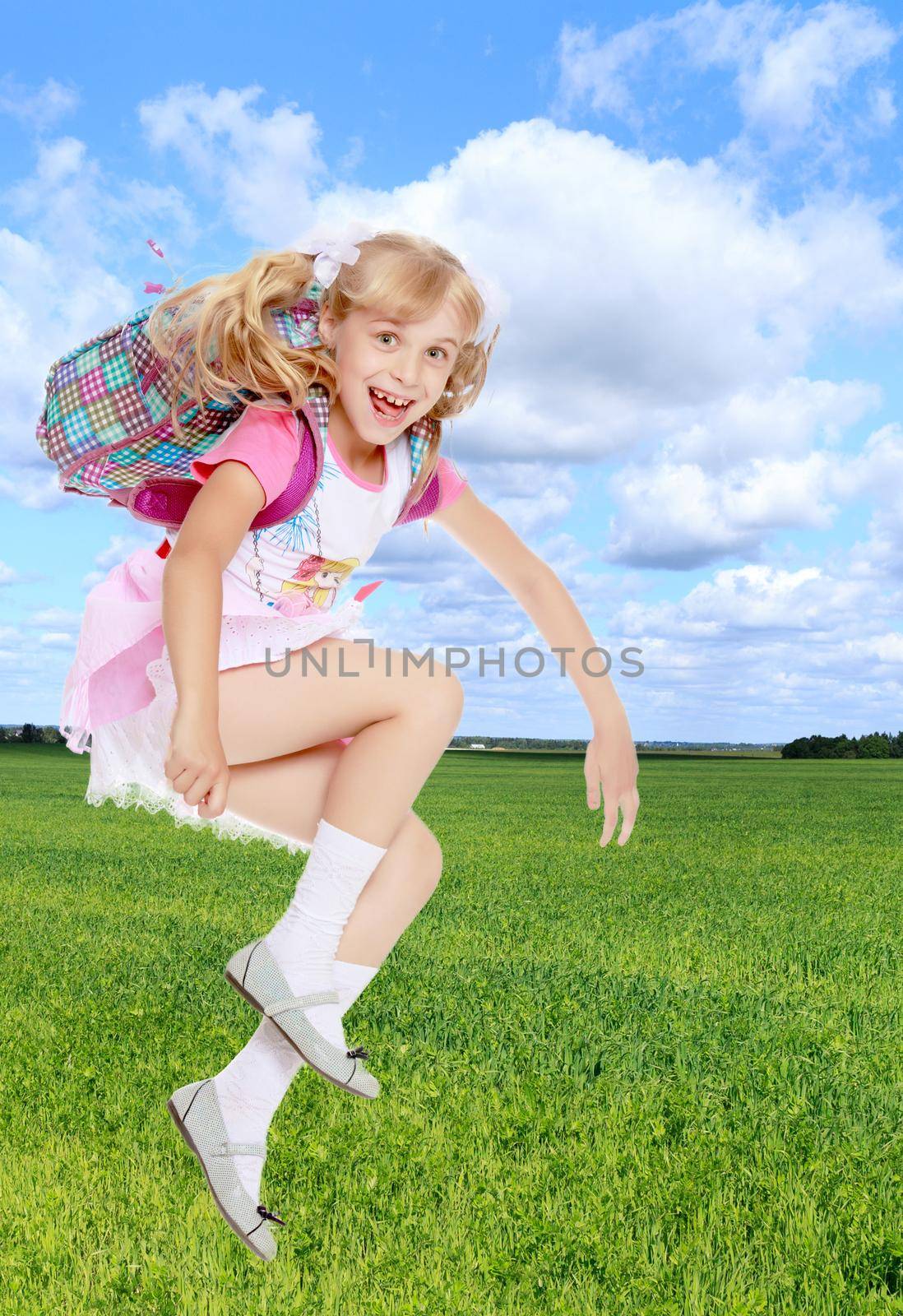 Girl with school backpack by kolesnikov_studio