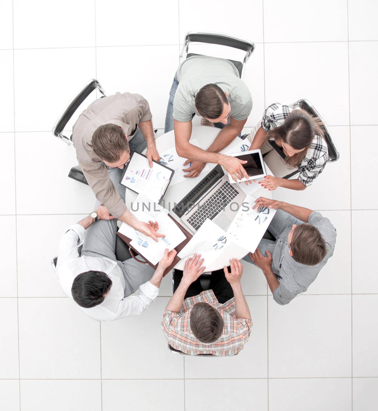 top view.the business team holds a round table.photo with copy space