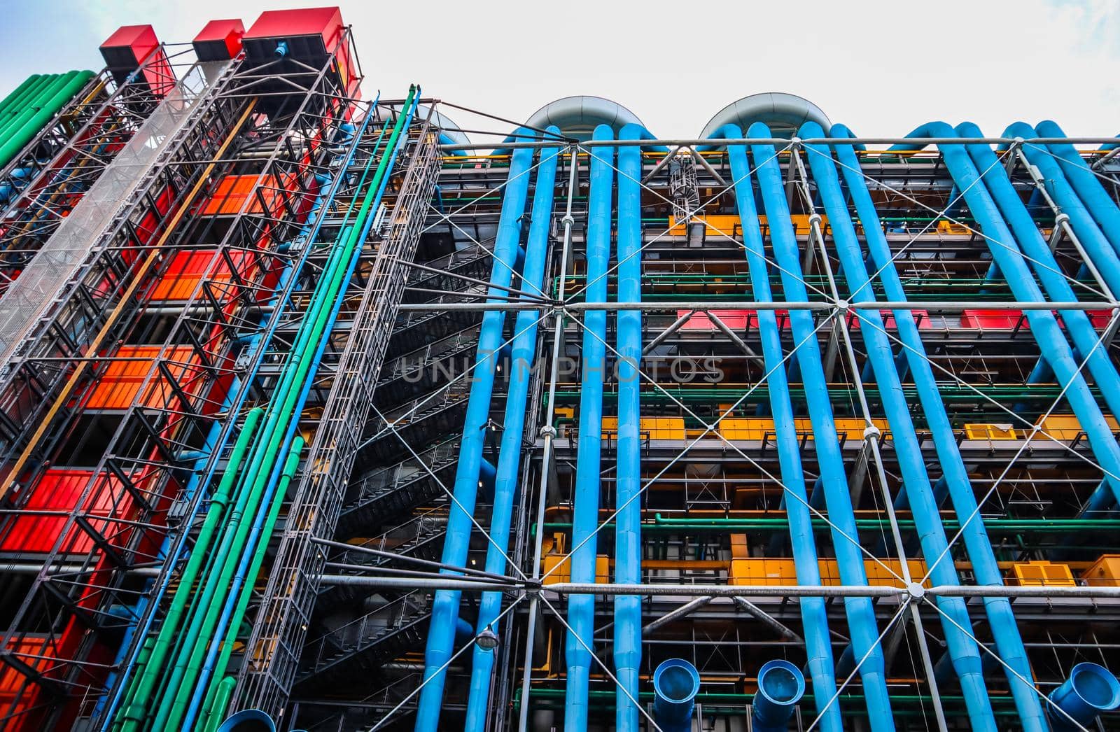 Paris / France - April 06 2019: Colorful facade of the Center of Georges Pompidou