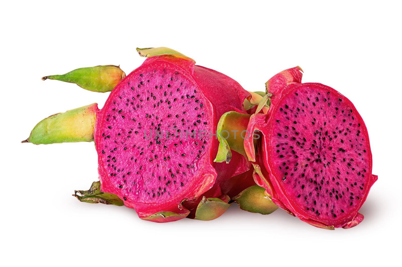 Dragon fruit two halves unfolded isolated on white by Cipariss