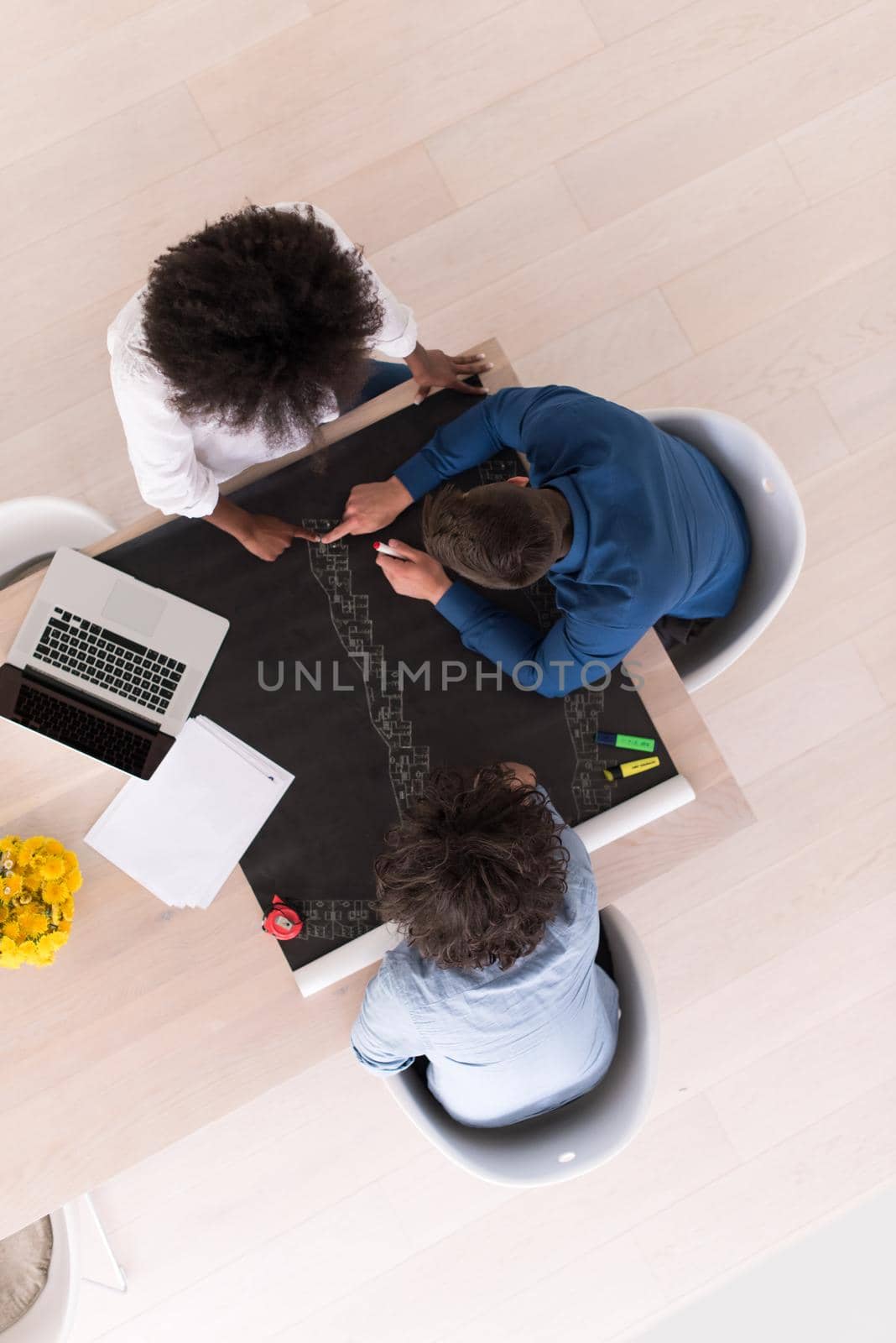 top view of Multiethnic startup business team on meeting by dotshock