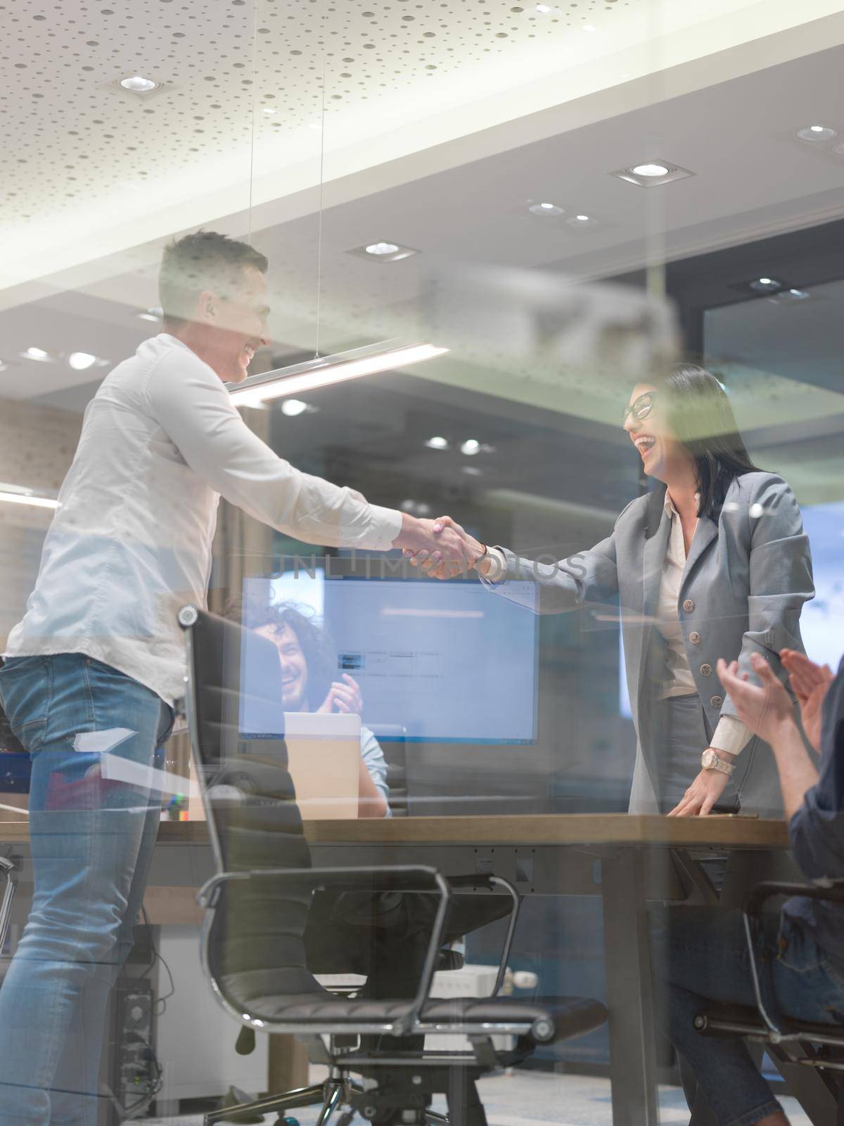 Business Partner Shake Hands on meetinig in modern office building