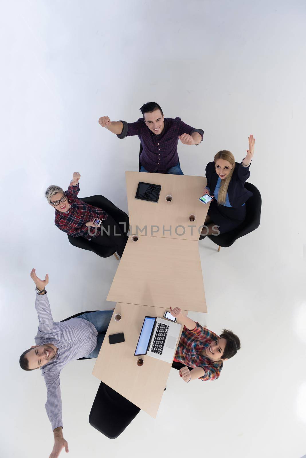 aerial view of business people group on meeting by dotshock