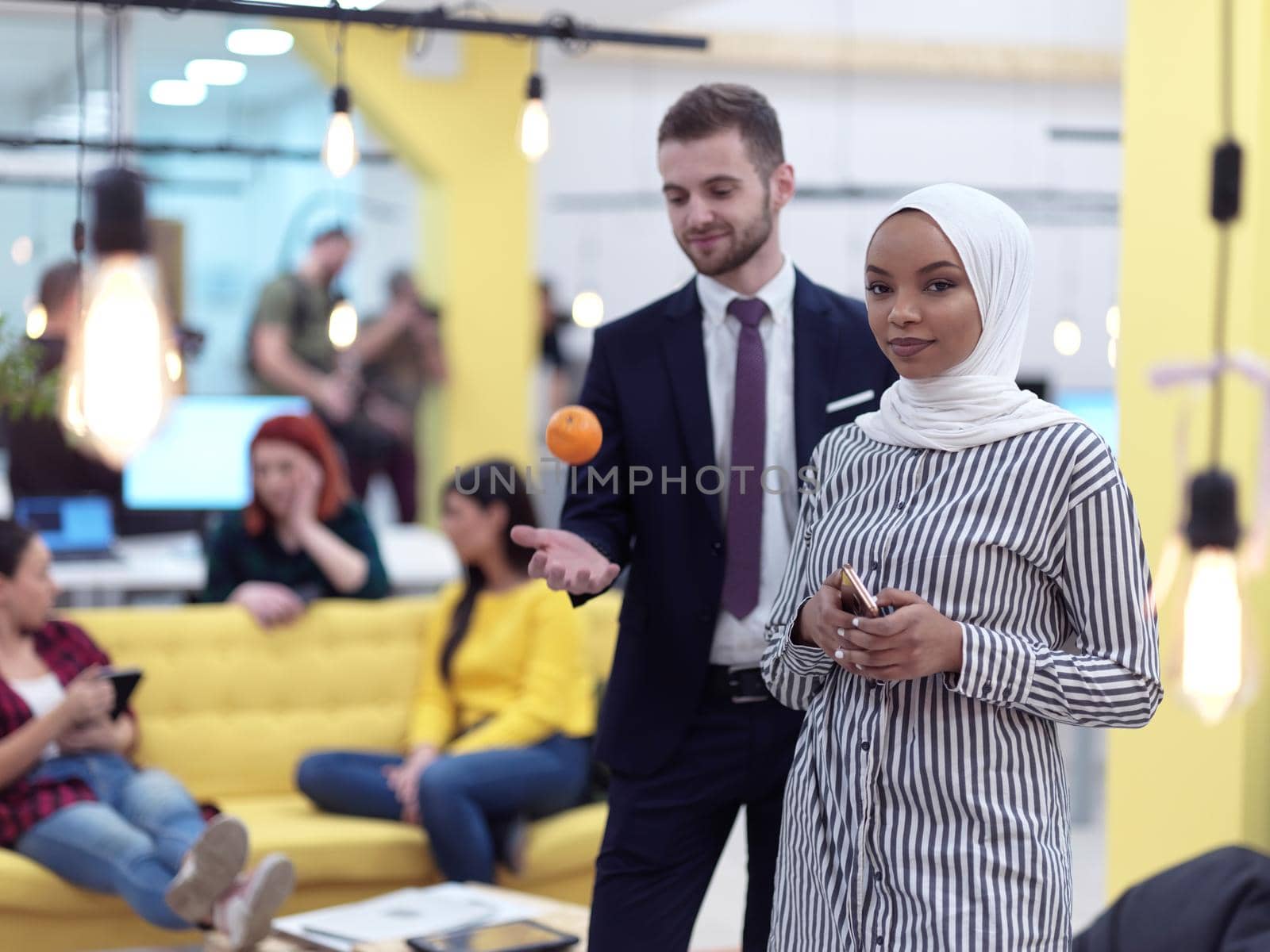 multiethnic startup business people team portrait at modern coworking open space office group of employees working in background