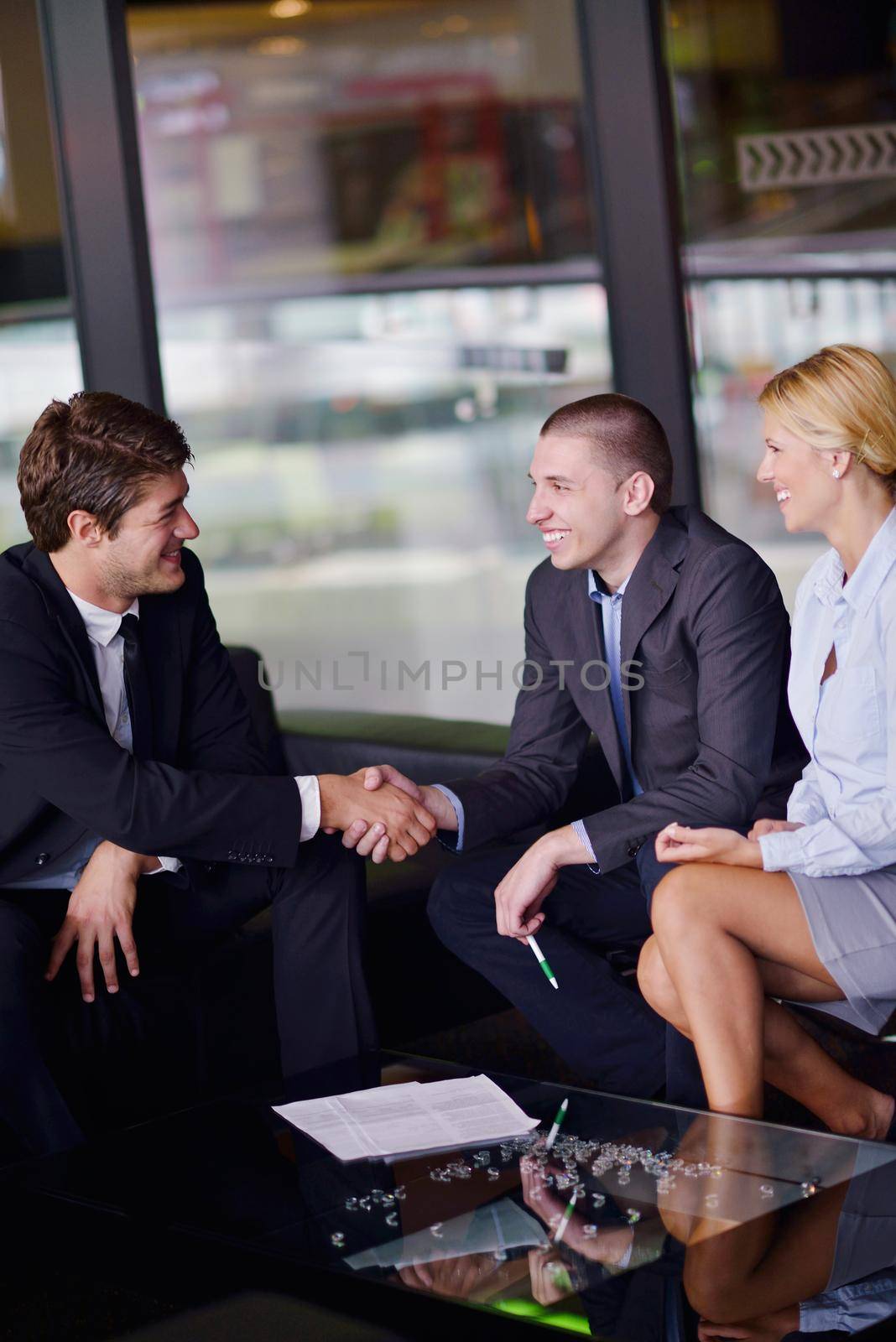 business people shaking hands make deal and sign contract