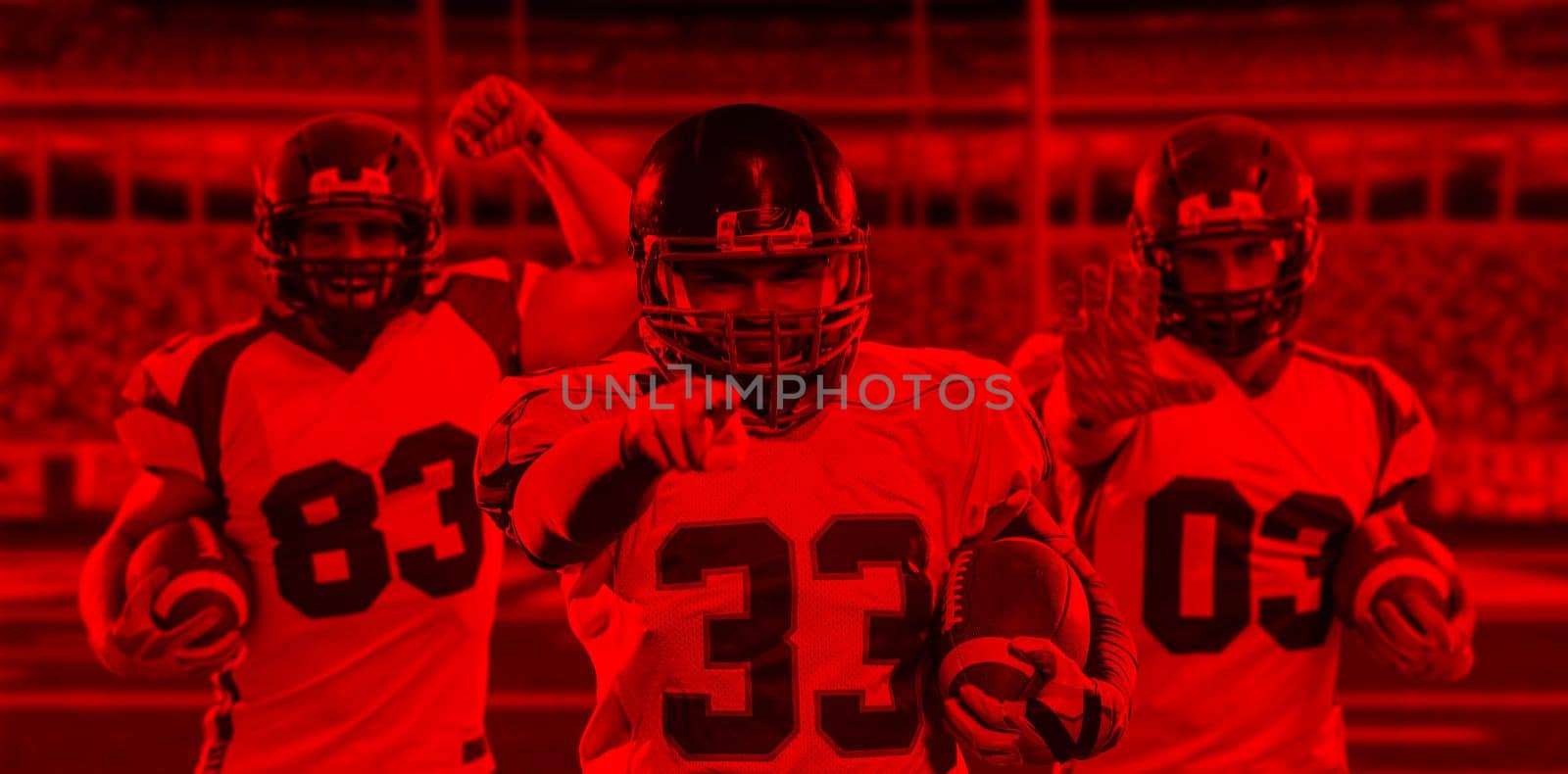 duo toned american football player in  arena at night by dotshock