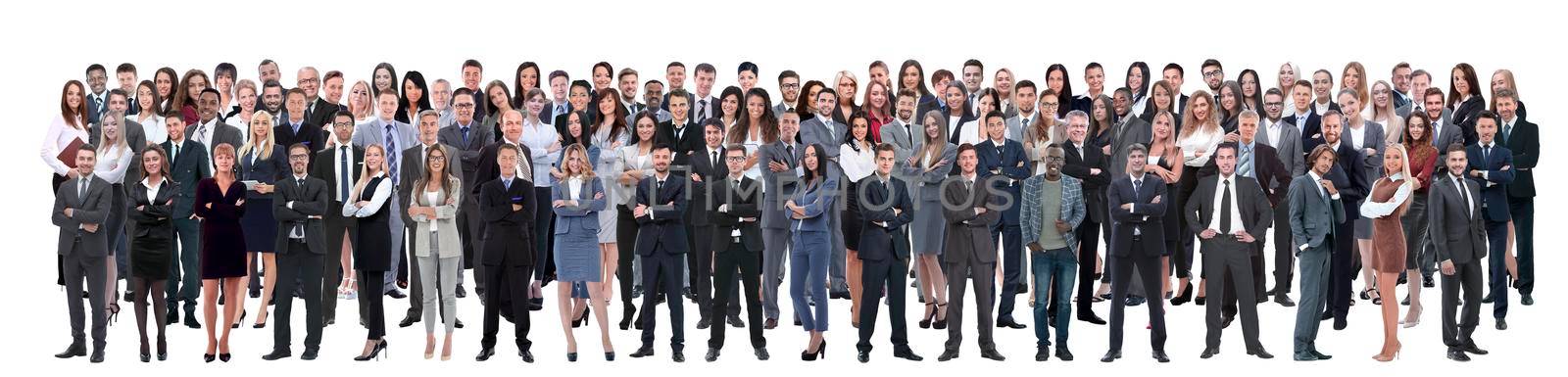 business team formed of young businessmen and businesswomen standing over a white background by asdf