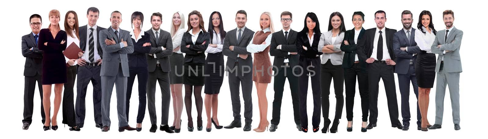 Business people standing in row over white background