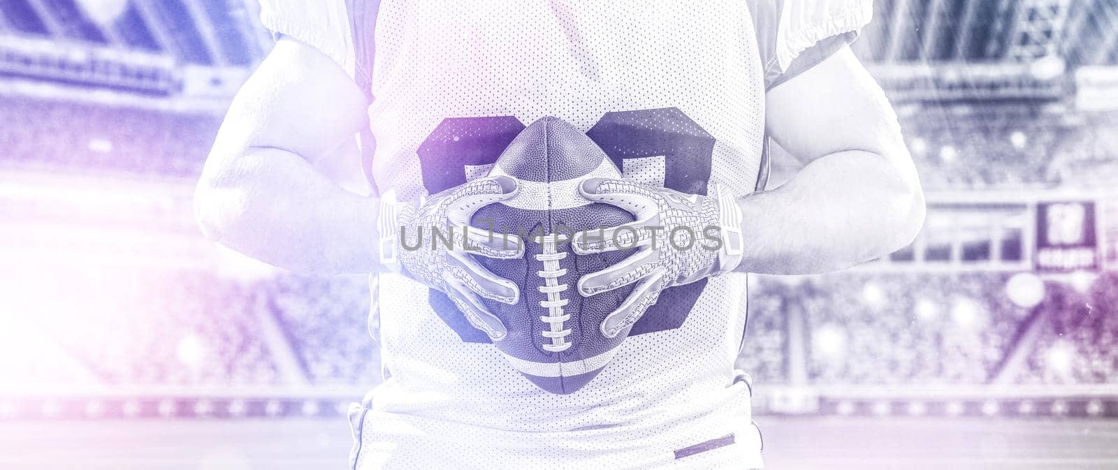 closeup American Football Player isolated on big modern stadium by dotshock